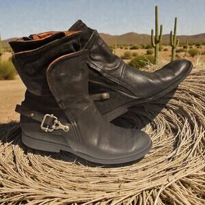 Leather Suede Biker Ankle Boots A.S.98 Airstep Sz 40 Buckle Zipper Snap Insoles